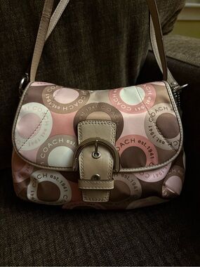 Coach mini soho Pink Circle Print Satin Shoulder Bag Buckle Y2K Purse